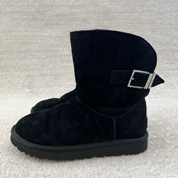 UGG Shoes - UGG Remora Bling Buckle Black Boots 8